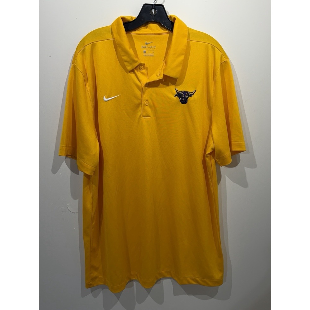 Nike Dri Fit Yellow Polo Shirt Athletic Mankato State Mavericks XL Embroidered